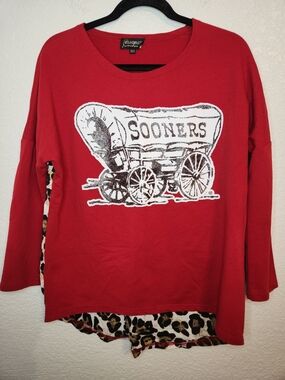 Gameday NCAA Oklahoma Sooners Tee Shirt Red Women's Long Sleeve Top XS S